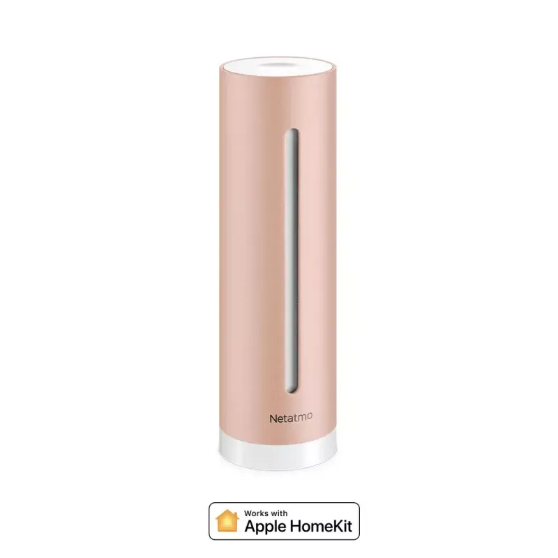 Indoor air quality monitor Netatmo Smart Indoor Air Quality Monitor — CO2 0–5000 ppm, temp 0–50°C, noise, Wi‑Fi/Bluetooth, AC powered, aluminium, rose gold