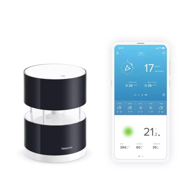 Netatmo Smart Anemometer, Wind speed, Wireless, Wi-Fi, 0 - 45 m/s, 100 m, Black, Transparent