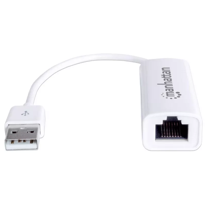 Manhattan USB-A Fast Ethernet Adapter, 10/100 Mbps Network, 480 Mbps (USB 2.0), Hi-Speed USB, RJ45, White, Three Year Warranty