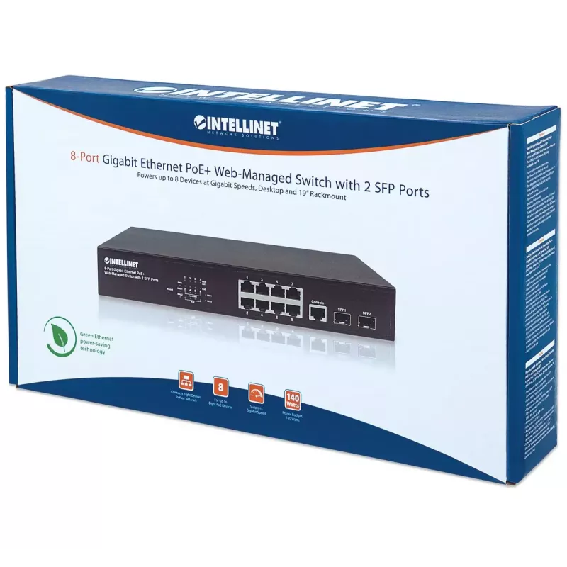 Managed Switch Intellinet 8-Port Gigabit Ethernet PoE+ with 2 SFP Ports