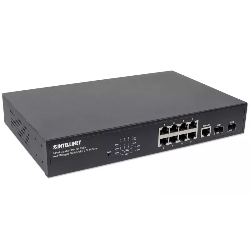 Managed Switch Intellinet 8-Port Gigabit Ethernet PoE+ with 2 SFP Ports