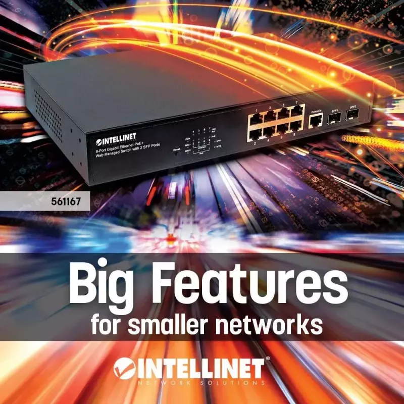 Managed Switch Intellinet 8-Port Gigabit Ethernet PoE+ with 2 SFP Ports