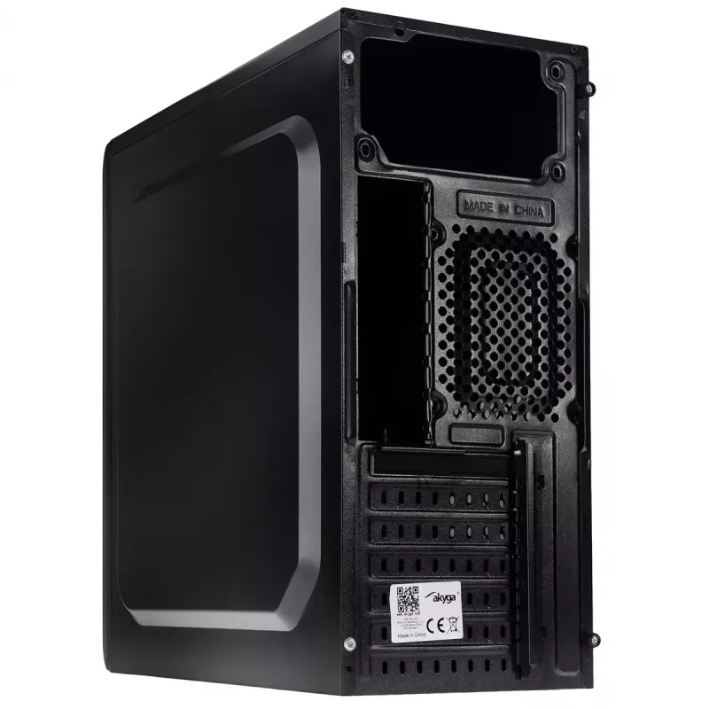 PC case Akyga AK13BK Micro Tower — ATX/Micro-ATX, 3×3.5 inch bays, 3×2.5 inch bays, top PSU, USB 3.2 Gen1×2, max GPU 385 mm, black