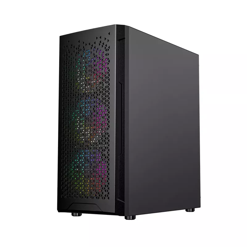 PC case GEMBIRD Fornax 400X Midi Tower Black — ATX, tempered glass, RGB fans, 4x 2.5 inch bays, 2x USB 3.0