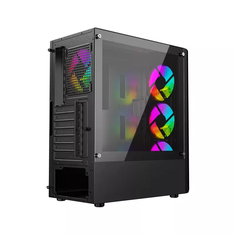 PC case GEMBIRD Fornax 400X Midi Tower Black — ATX, tempered glass, RGB fans, 4x 2.5 inch bays, 2x USB 3.0