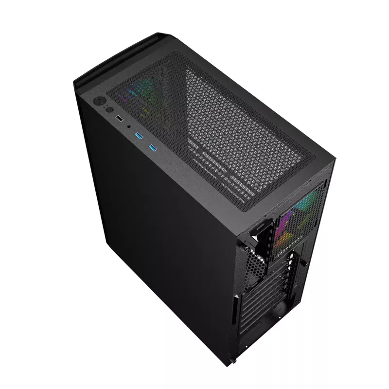 PC case GEMBIRD Fornax 400X Midi Tower Black — ATX, tempered glass, RGB fans, 4x 2.5 inch bays, 2x USB 3.0