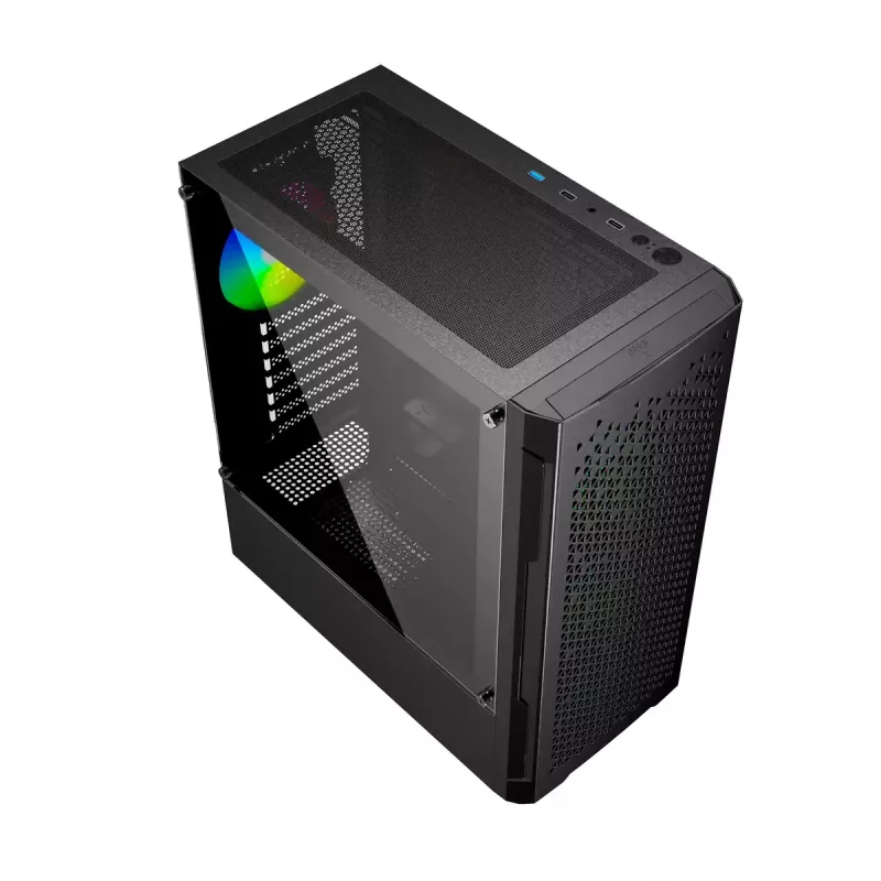 PC case GEMBIRD Fornax 400X Midi Tower Black — ATX, tempered glass, RGB fans, 4x 2.5 inch bays, 2x USB 3.0