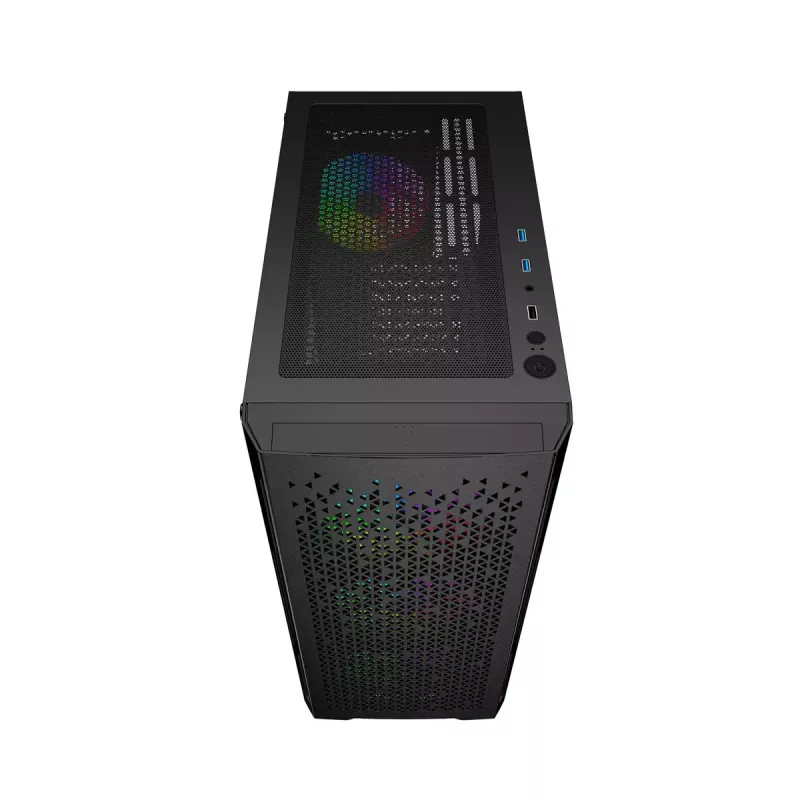 PC case GEMBIRD Fornax 400X Midi Tower Black — ATX, tempered glass, RGB fans, 4x 2.5 inch bays, 2x USB 3.0