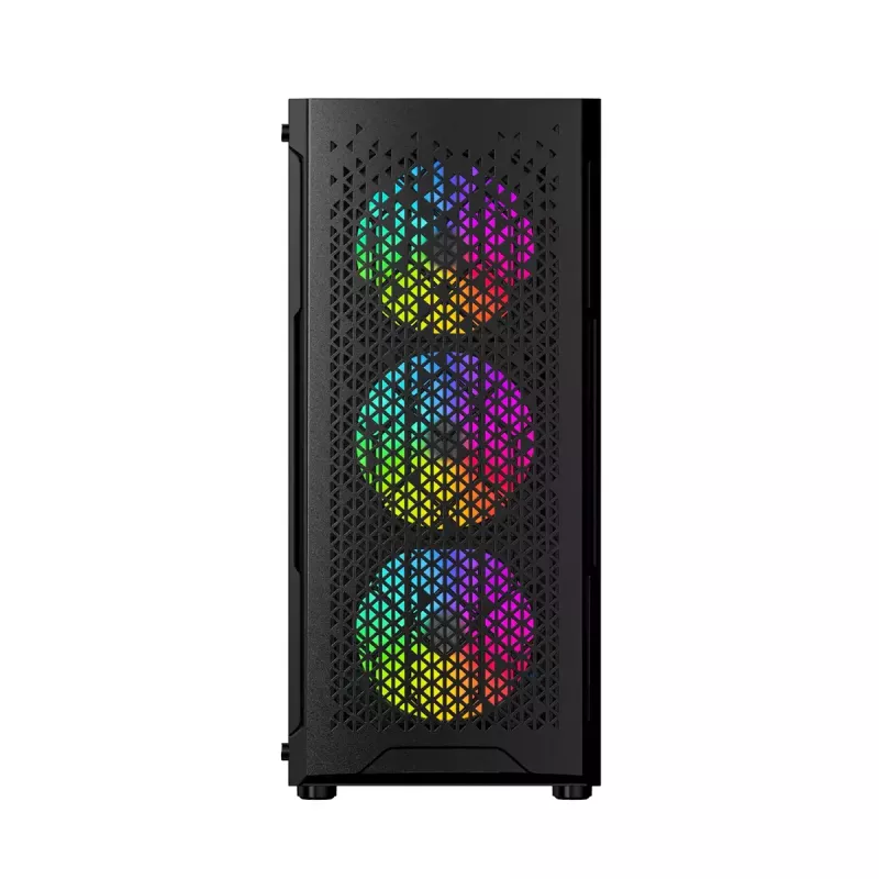 PC case GEMBIRD Fornax 400X Midi Tower Black — ATX, tempered glass, RGB fans, 4x 2.5 inch bays, 2x USB 3.0