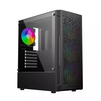 PC case GEMBIRD Fornax 400X Midi Tower Black — ATX, tempered glass, RGB fans, 4x 2.5 inch bays, 2x USB 3.0