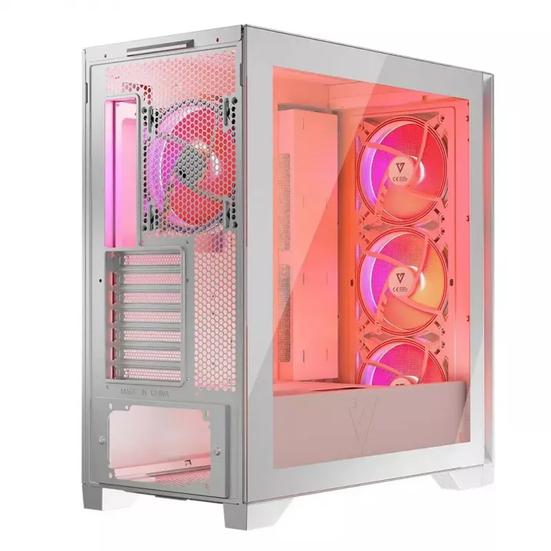 PC Case MODECOM VOLCANO EXPANSE S APEX ARGB Midi Tower White — tempered glass, ARGB, supports micro ATX, GPU up to 430 mm