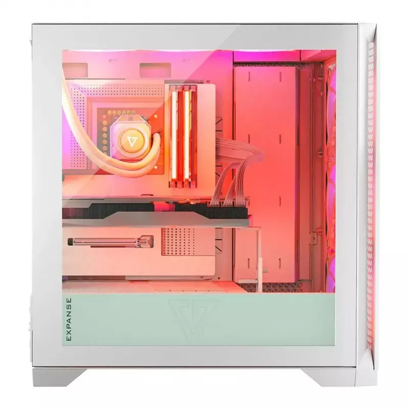 PC Case MODECOM VOLCANO EXPANSE T APEX ARGB MIDI White — tempered glass, ARGB, USB-C, supports micro‑ATX, GPU up to 430 mm