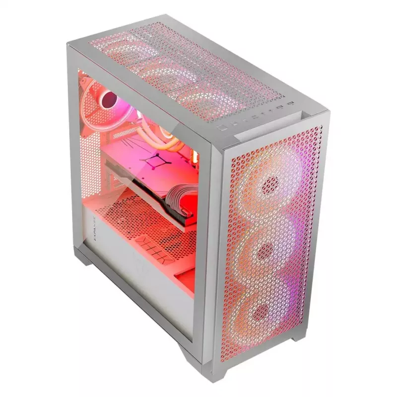 PC Case MODECOM VOLCANO EXPANSE T APEX ARGB MIDI White — tempered glass, ARGB, USB-C, supports micro‑ATX, GPU up to 430 mm