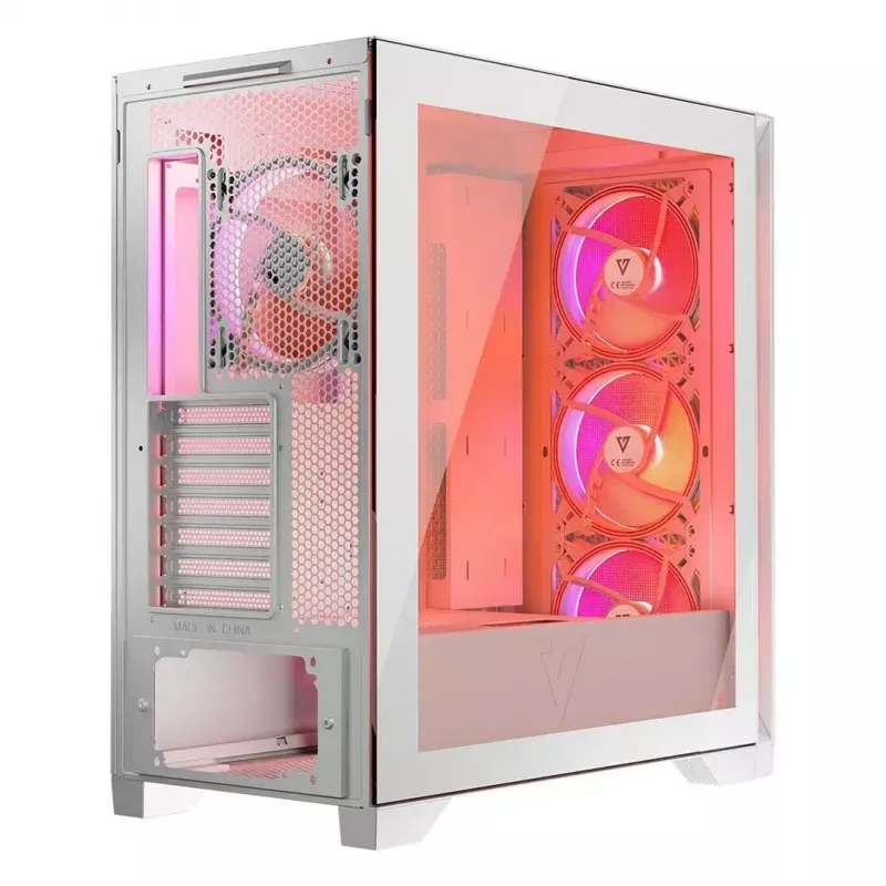 PC Case MODECOM VOLCANO EXPANSE T APEX ARGB MIDI White — tempered glass, ARGB, USB-C, supports micro‑ATX, GPU up to 430 mm