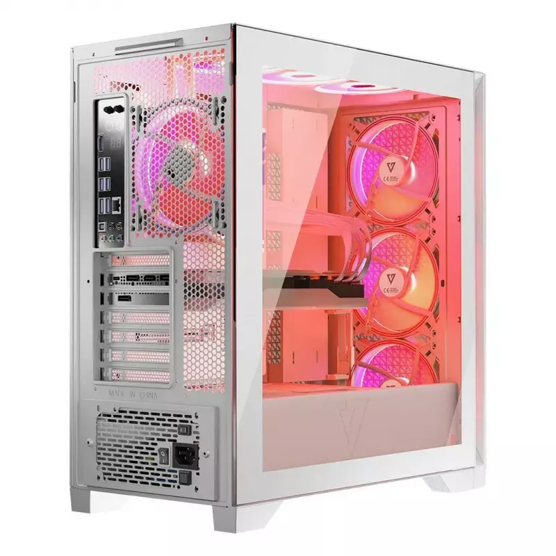PC Case MODECOM VOLCANO EXPANSE T APEX ARGB MIDI White — tempered glass, ARGB, USB-C, supports micro‑ATX, GPU up to 430 mm
