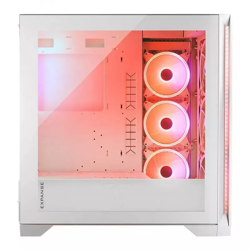 PC Case MODECOM VOLCANO EXPANSE T APEX ARGB MIDI White — tempered glass, ARGB, USB-C, supports micro‑ATX, GPU up to 430 mm