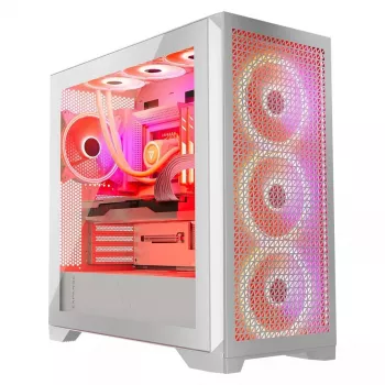 PC Case MODECOM VOLCANO EXPANSE T APEX ARGB MIDI White — tempered glass, ARGB, USB-C, supports micro‑ATX, GPU up to 430 mm