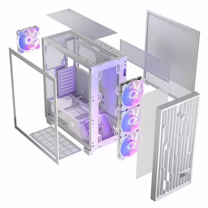 PC case MODECOM Volcano Perun Apex ARGB white — Midi Tower, tempered glass, ARGB, USB-C, supports micro ATX, GPU up to 39 cm