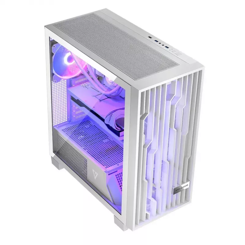 PC case MODECOM Volcano Perun Apex ARGB white — Midi Tower, tempered glass, ARGB, USB-C, supports micro ATX, GPU up to 39 cm