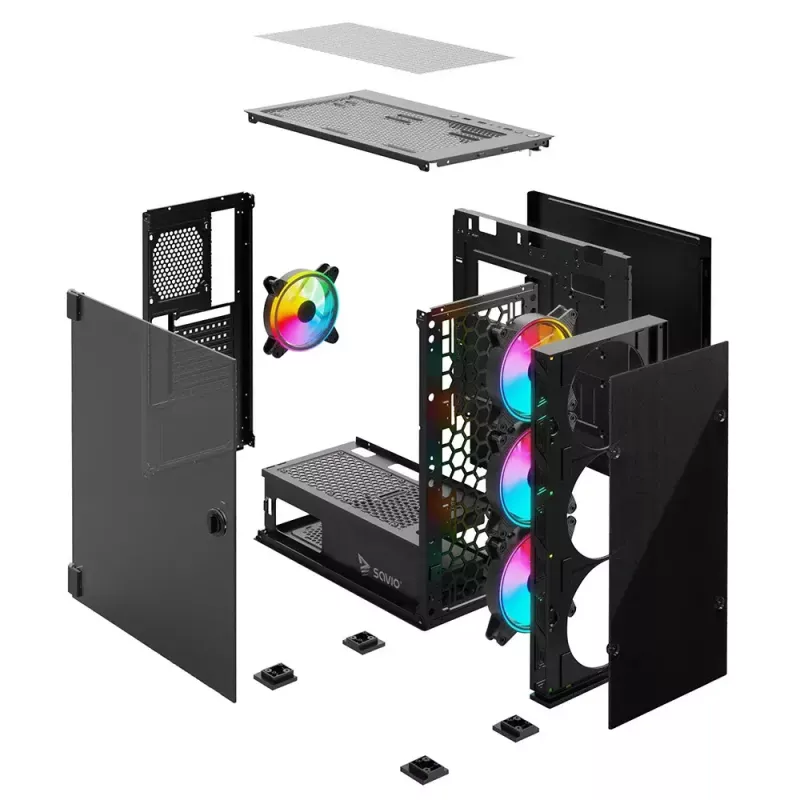 PC Case SAVIO Prime X1 ARGB Glass Midi Tower Black — tempered glass, ARGB fans, micro ATX/ATX support