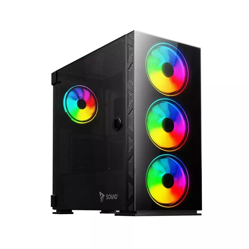 PC Case SAVIO Prime X1 ARGB Glass Midi Tower Black — tempered glass, ARGB fans, micro ATX/ATX support