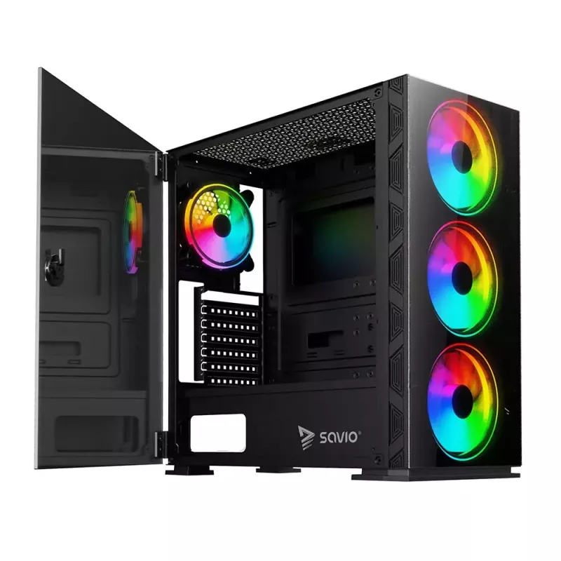 PC Case SAVIO Prime X1 ARGB Glass Midi Tower Black — tempered glass, ARGB fans, micro ATX/ATX support