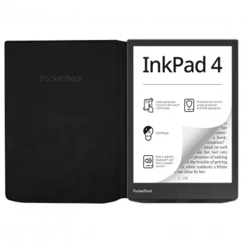 Flip case for PocketBook 7.8 inch e-book reader — HN-FP-PU-743G-RB-WW, magnetic closure, black