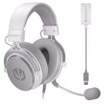Wired binaural headset ENDORFY VIRO Plus USB Onyx White — 5.3 cm drivers, 20–20000 Hz, 98 dB, 32 Ω, detachable boom mic, 2.9 m cable