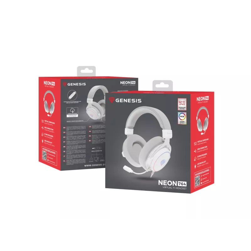 GENESIS Neon 764 Headset Wired Head-band Gaming USB Type-A White