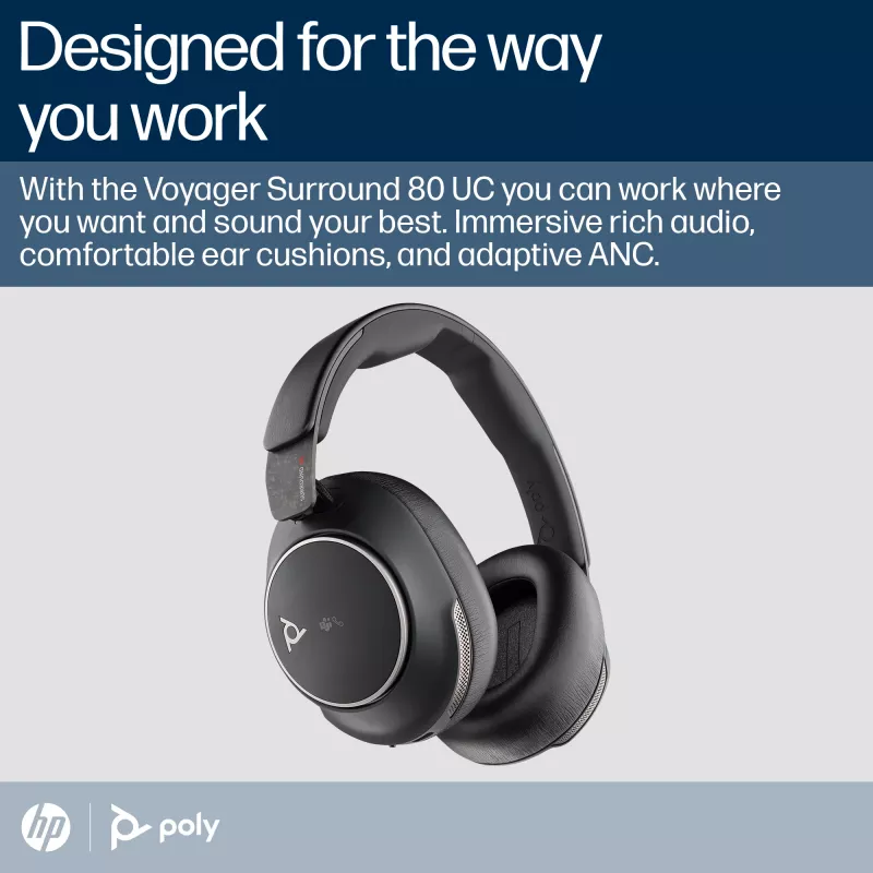 HP Poly Voyager Surround 80 UC Microsoft Teams Certified USB-C Headset +USB-C/A Adapter
