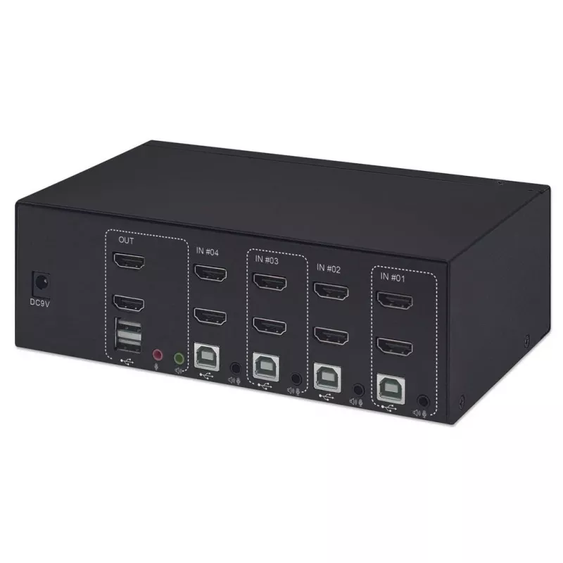 KVM Switch Manhattan 4-Port 4K@30Hz USB-A Audio Mic