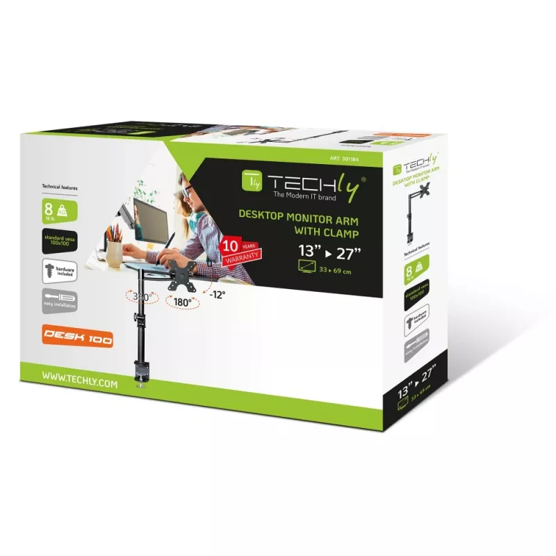 Techly 13-27 inch Desk Stand for Monitor Middle Arm Tilt” ICA-LCD 501BK