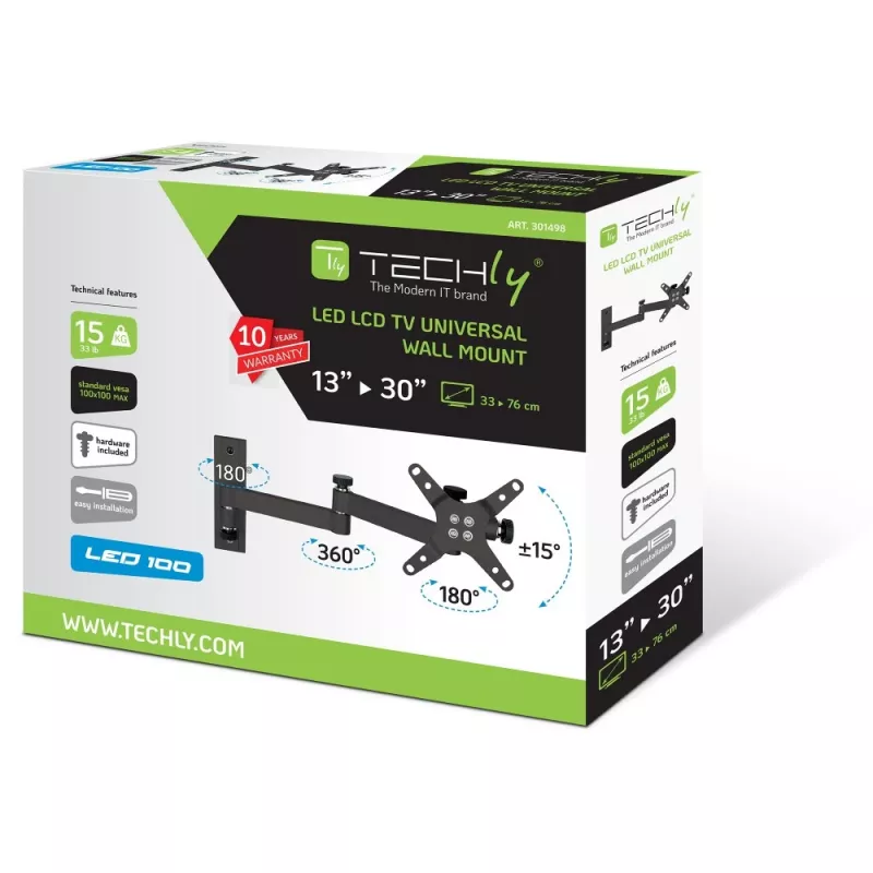 Techly 13-30 inch Wall Bracket for LED LCD TV Tilt 3 Joints Black” ICA-LCD 104BK