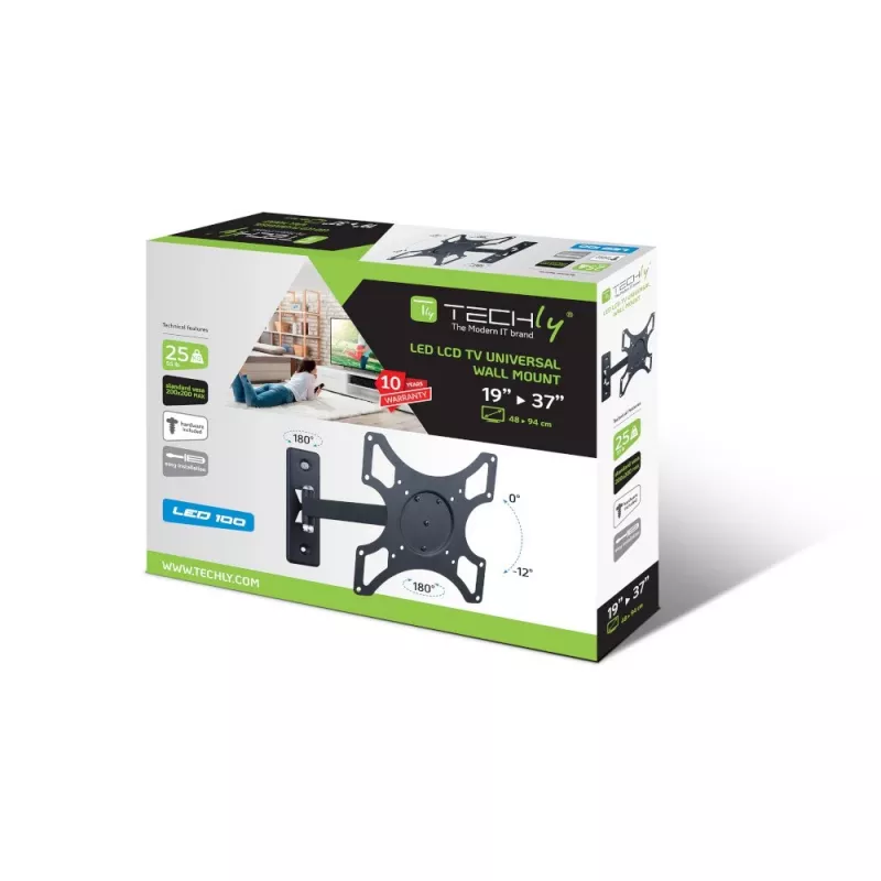 Techly 19-37 inch Wall Mount for LED LCD TV Tilt 2 Joints Black” ICA-LCD 2901