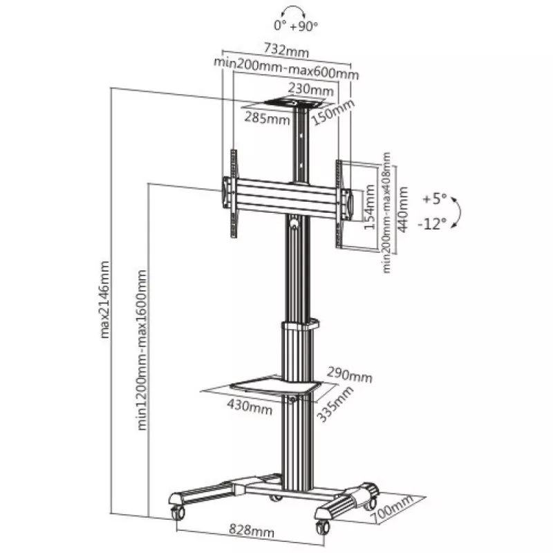 Techly Floor Support Trolley for LCD / LED / Plasma 37-70 with Shelf ” ICA-TR15