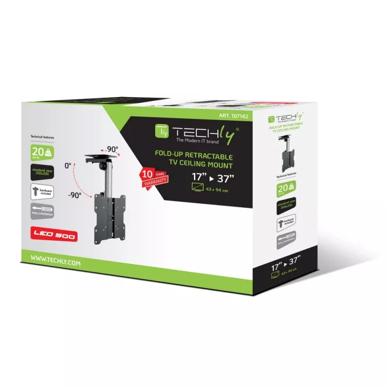 Techly Fold-Up Retractable Ceiling Mount for TV LED/LCD 17 inch-37 inch Black