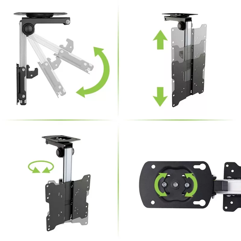 Techly Fold-Up Retractable Ceiling Mount for TV LED/LCD 17 inch-37 inch Black