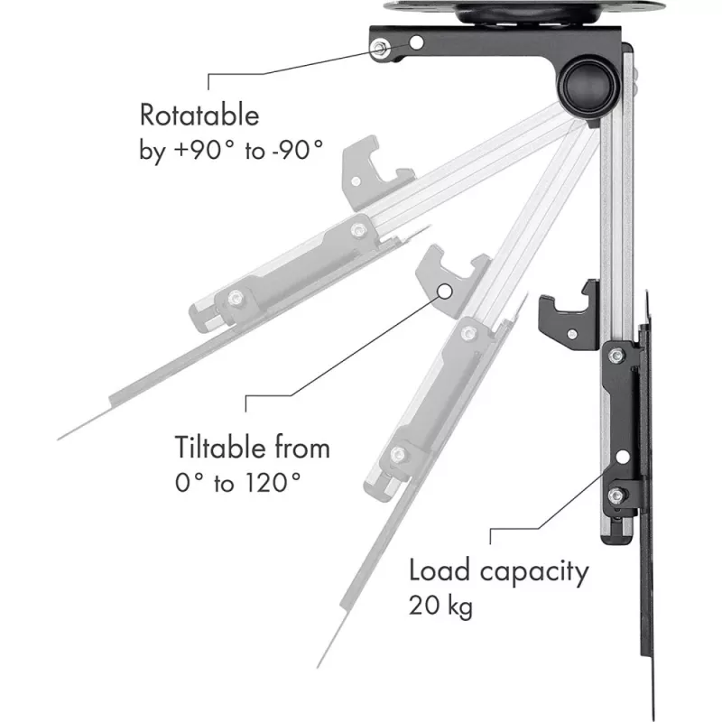 Techly Fold-Up Retractable Ceiling Mount for TV LED/LCD 17 inch-37 inch Black