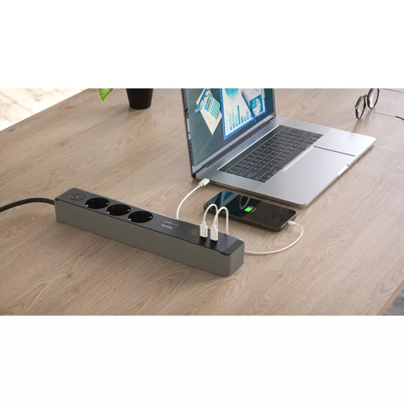 Hama 00223192 power extension 1.4 m 3 AC outlet(s) Indoor Black, Grey