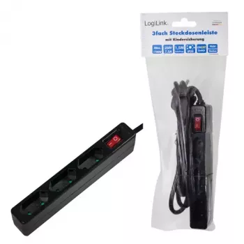 Power Extension LogiLink LPS230B 1.5m 3 AC Outlets Black
