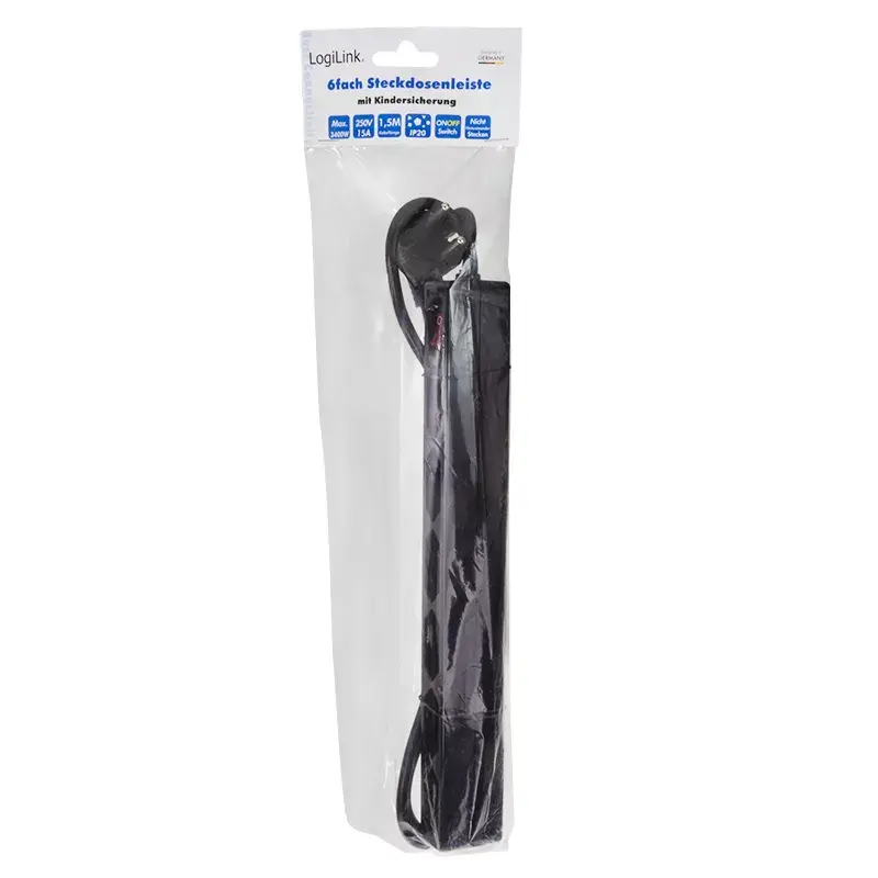 Power Extension LogiLink LPS232B 1.5m 6 AC Outlets Indoor Black