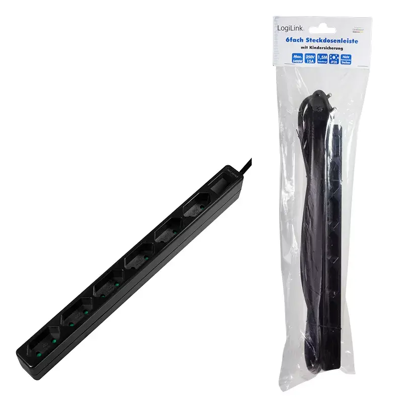 Power Extension LogiLink LPS231B 1.5m 6 AC Outlets Indoor Black