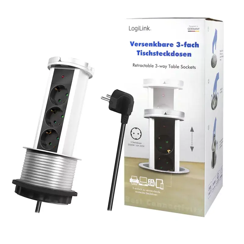 Power Extension LogiLink LPS235A 1.8m 3 AC Outlets Indoor Black Silver
