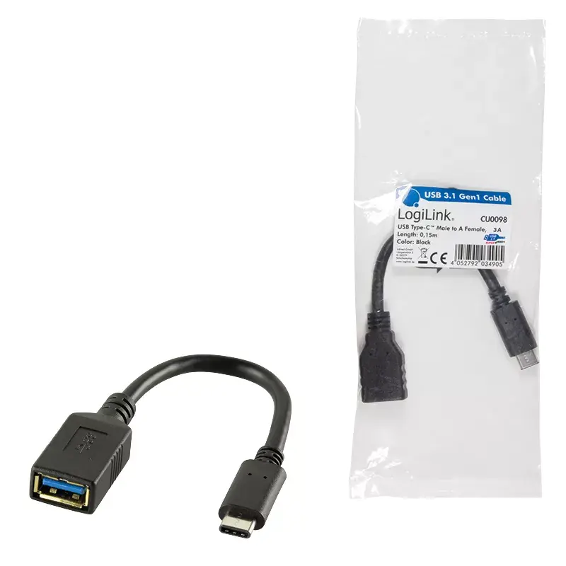 USB Cable LogiLink USB C - USB A 0.15m CU0098 Black