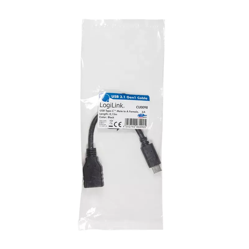 USB Cable LogiLink USB C - USB A 0.15m CU0098 Black