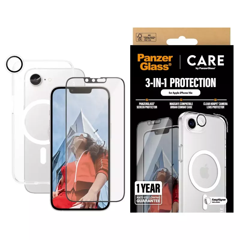 PanzerGlass CARE by ® Flagship 3-in-1 Bundle iPhone 16e Scratch Shock Resistant