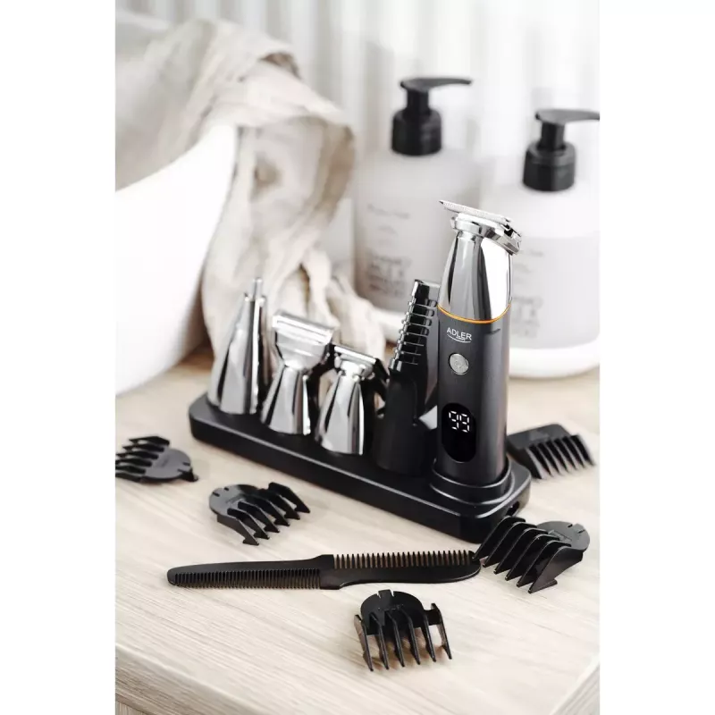 Electric grooming kit Adler AD 2946 — cordless 5-in-1 men’s trimmer, 4 length steps, 60 min runtime, black/stainless steel