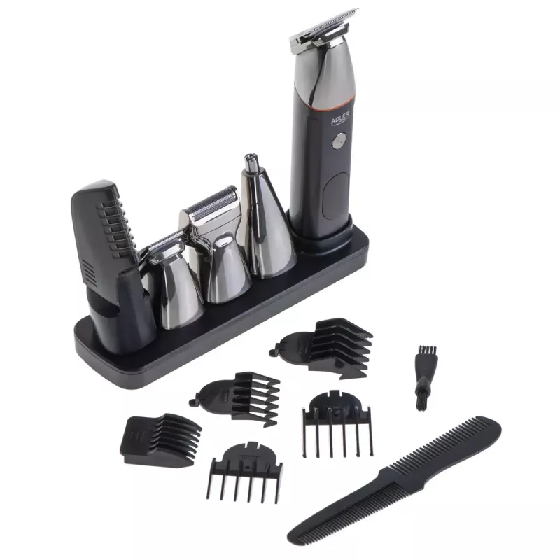 Electric grooming kit Adler AD 2946 — cordless 5-in-1 men’s trimmer, 4 length steps, 60 min runtime, black/stainless steel