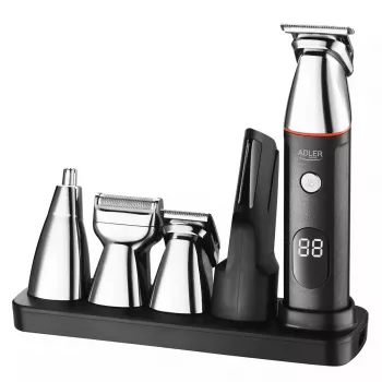 Electric grooming kit Adler AD 2946 — cordless 5-in-1 men’s trimmer, 4 length steps, 60 min runtime, black/stainless steel