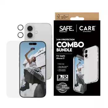 PanzerGlass 3-in-1 Combo Bundle for iPhone 17 — screen protector, camera lens protector, and case
